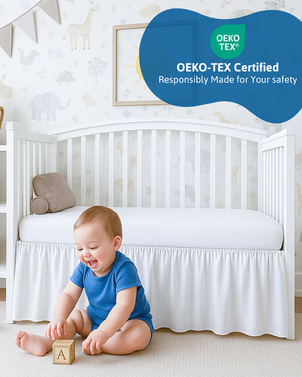 Microfiber Ruffled Crib Bed Skirt with Split Corners- White-baby bedding-Shreem Linen-Slumber Sphere