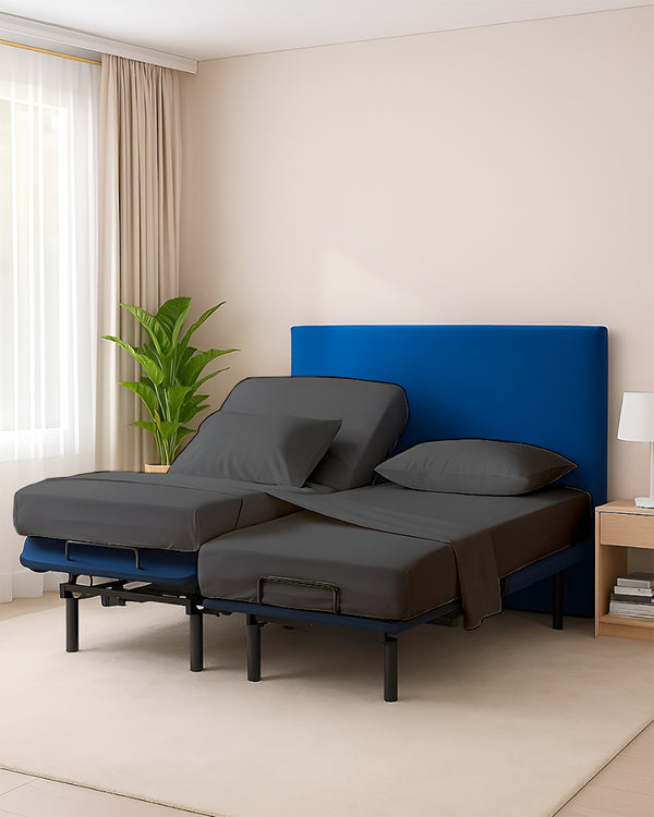 Snowy Giza Split Bed 5 Piece Sheet Set - Dark Gray