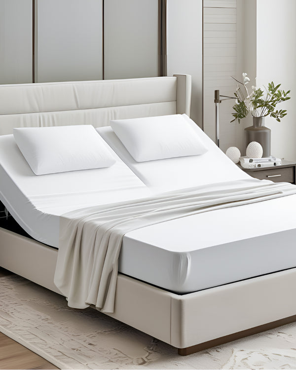 PureEase 1 Piece Top Split Microfiber Fitted Sheet- White