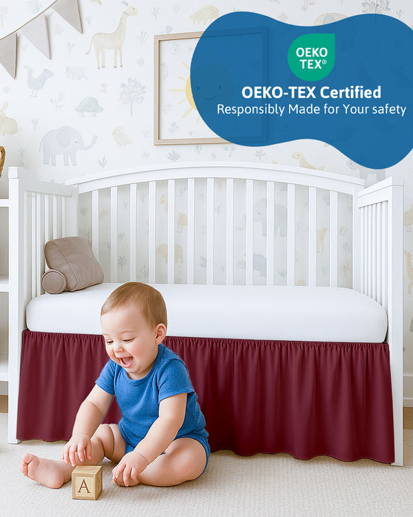 Microfiber Ruffled Crib Bed Skirt with Split Corners- Burgundy-baby bedding-Shreem Linen-Slumber Sphere