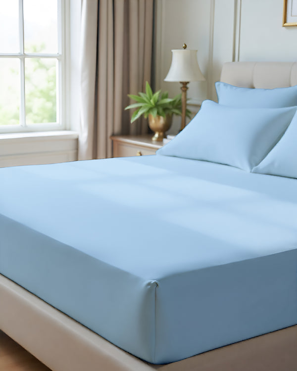 Giza Grace – Classic 1 Piece Fitted Sheet- Light Blue