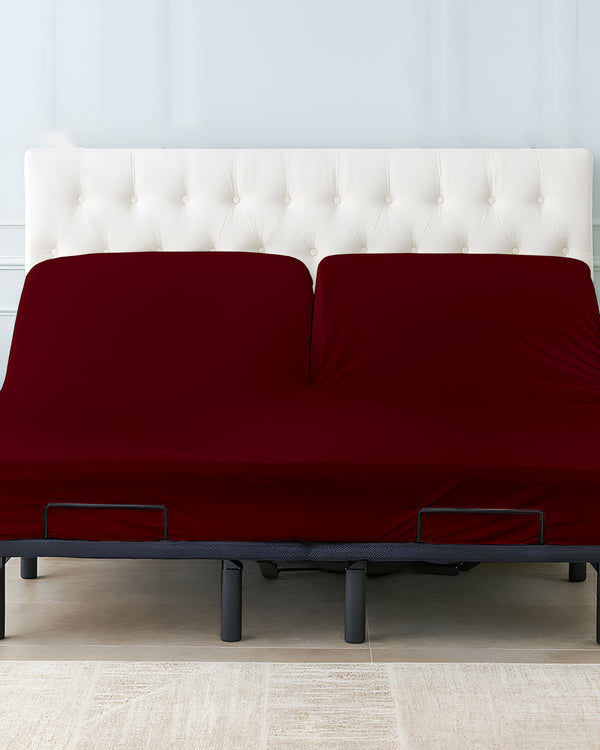Premium 1 Piece Fitted Sheet with Top Split for Adjustable Beds - Burgundy