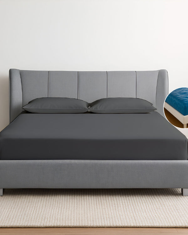 Oceanbreeze Premium Cotton 4 Piece Sheets Set for Waterbeds - Dark Gray