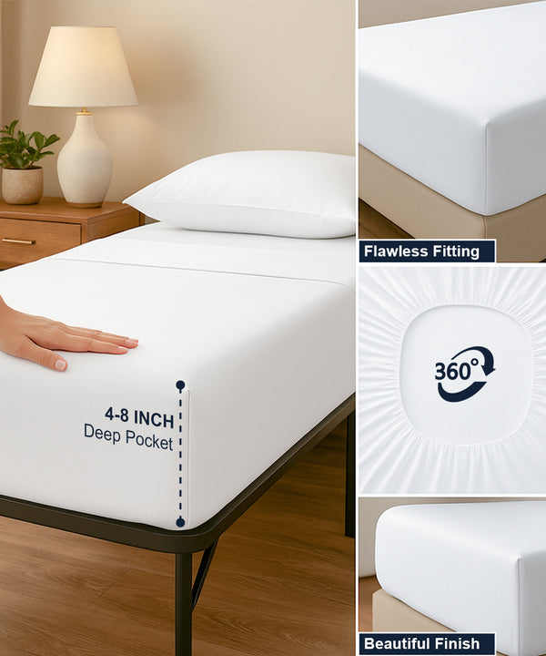 CloudLuxe – Sateen Finish Egyptian Cotton 4 Piece Cot Bedding Set - White