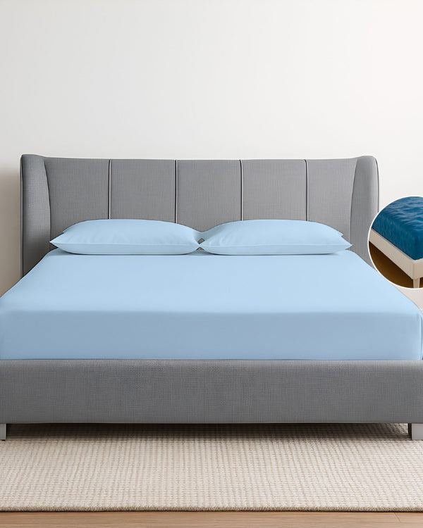 Oceanbreeze Premium Cotton 4 Piece Sheets Set for Waterbeds - Light Blue