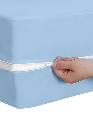 PureGuard ZipFit –  1 Piece Zipper Closure Fitted Sheet - Light Blue