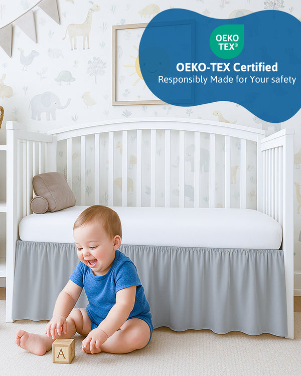 Microfiber Ruffled Crib Bed Skirt with Split Corners- Light Gray-baby bedding-Shreem Linen-Slumber Sphere