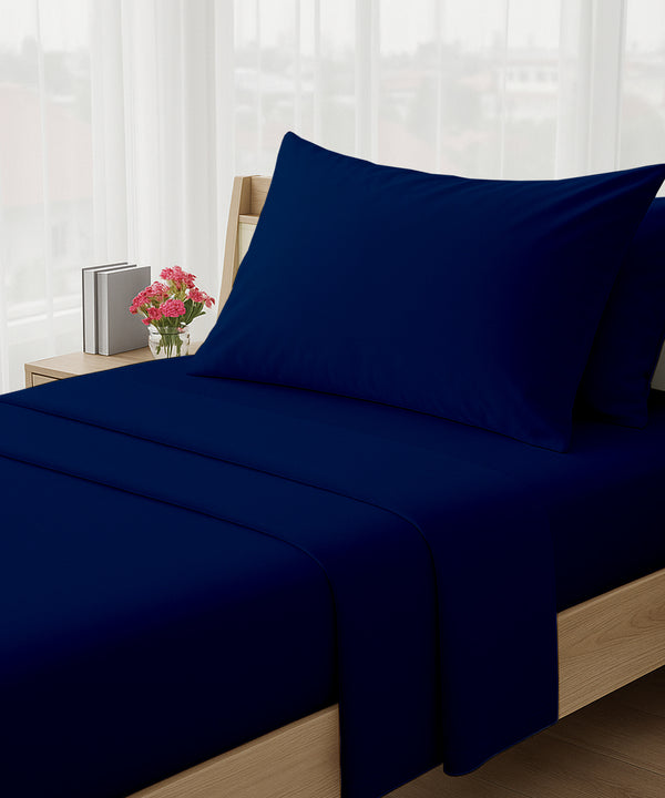 LuxeLayer Giza Cotton 4 Piece Cot Sheet Set - Navy Blue