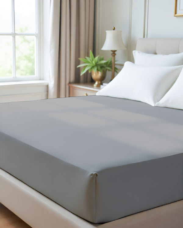 Giza Grace – Classic 1 Piece Fitted Sheet- Light Gray