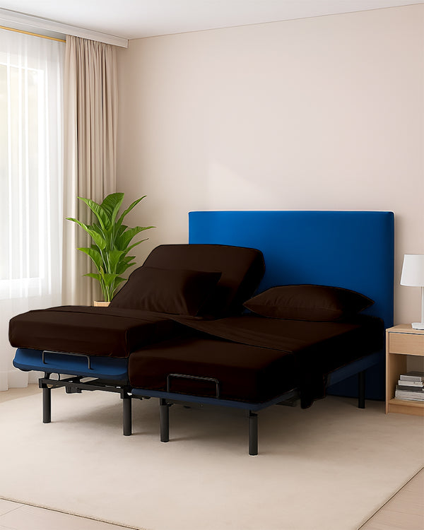 Snowy Giza Split Bed 5 Piece Sheet Set - Chocolate