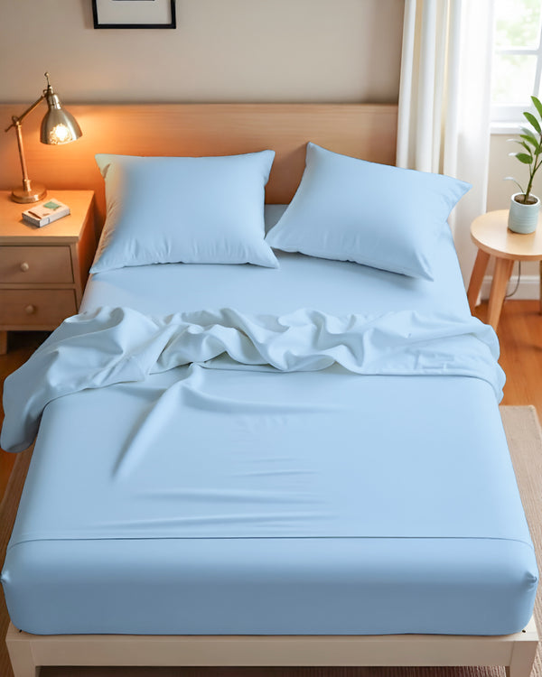 Royal Dreams, Extra Deep 4 Piece Cotton Sheet Set- Light Blue