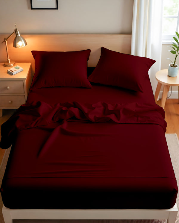 Royal Dreams, Extra Deep 4 Piece Cotton Sheet Set- Burgundy