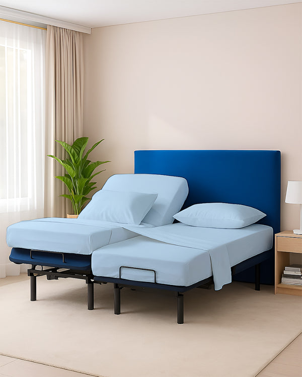 Snowy Giza Split Bed 5 Piece Sheet Set - Light Blue