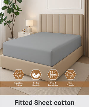 Seven Star 1 Piece Cotton Fitted Sheet- Light Gray