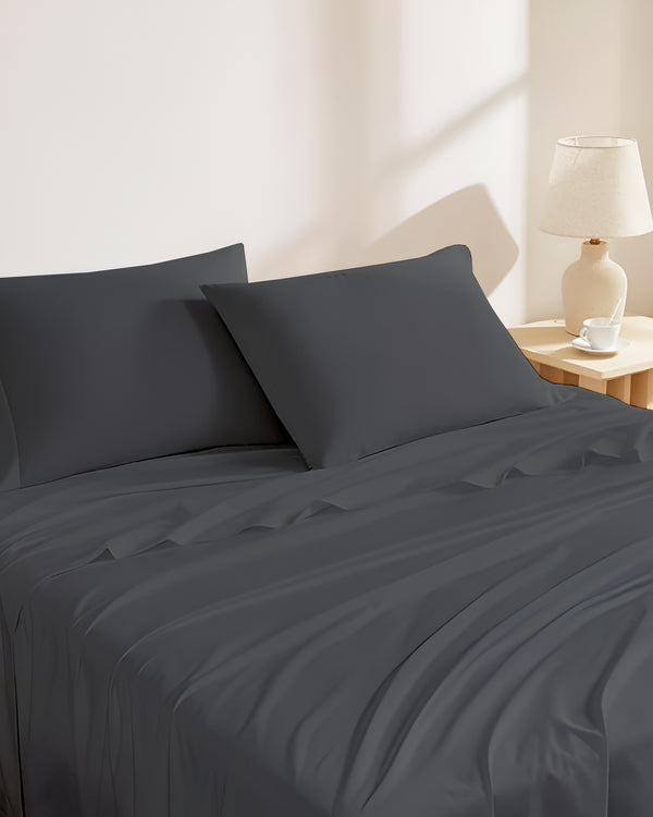 Classic Comfort Cotton Bedding 4 Piece Sheet Set- Dark Gray
