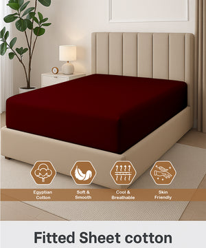 Seven Star 1 Piece Cotton Fitted Sheet- Burgundy