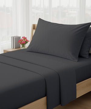 LuxeLayer Giza Cotton 4 Piece Cot Sheet Set - Dark Gray