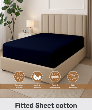 Seven Star 1 Piece Cotton Fitted Sheet- Navy Blue