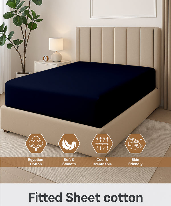 Seven Star 1 Piece Cotton Fitted Sheet- Navy Blue