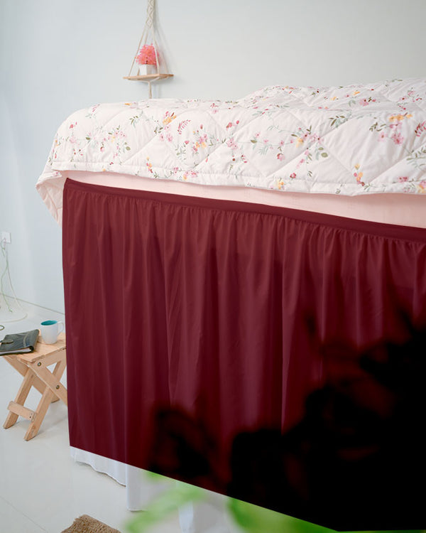 Flowyfrills– Microfiber Gathered Bed Skirt for Dorms - Burgundy-Bed Skirts-Shreem Linen-Slumber Sphere