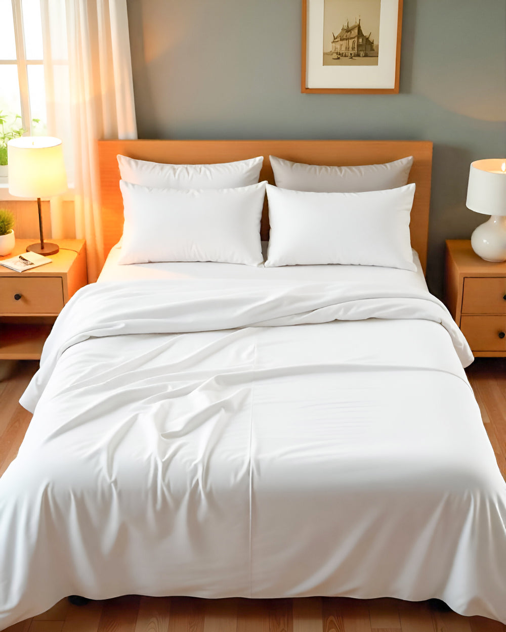 Royal Dreams, Extra Deep 4 Piece Cotton Sheet Set- White
