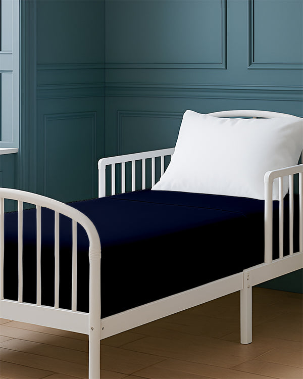 SoftHaven 1 Piece Cotton Cot Fitted Bed Sheet - Navy Blue