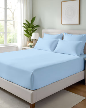 Giza Grace – Classic 1 Piece Fitted Sheet- Light Blue
