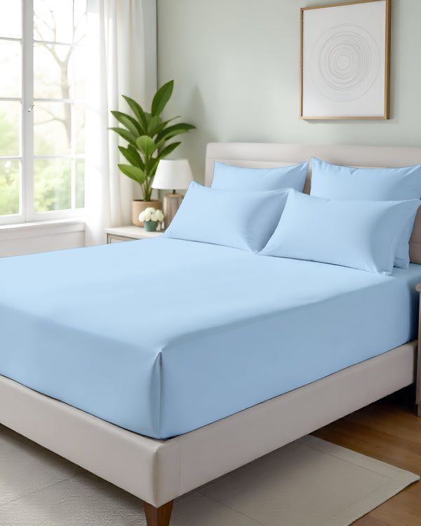 Giza Grace – Classic 1 Piece Fitted Sheet- Light Blue