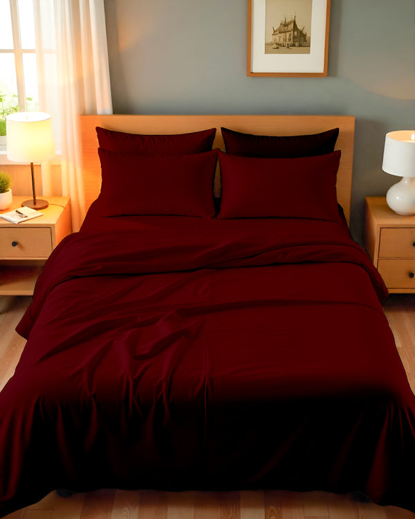 Royal Dreams, Extra Deep 4 Piece Cotton Sheet Set- Burgundy