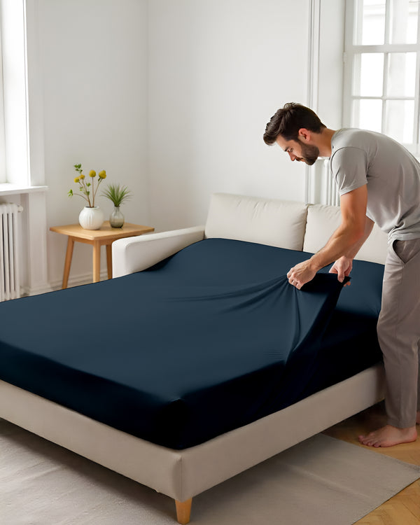 ComfortFold - Microfiber Sleeper Sofa 1 Piece Fitted Sheet- Navy Blue