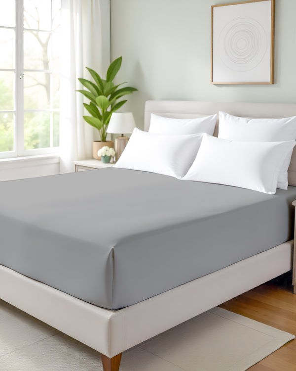 Giza Grace – Classic 1 Piece Fitted Sheet- Light Gray