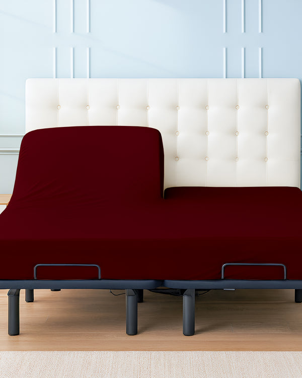 Premium 1 Piece Fitted Sheet with Top Split for Adjustable Beds - Burgundy
