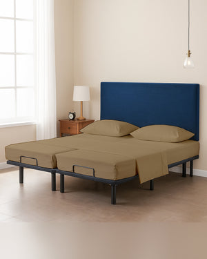 Snowy Giza Split Bed 5 Piece Sheet Set - Taupe