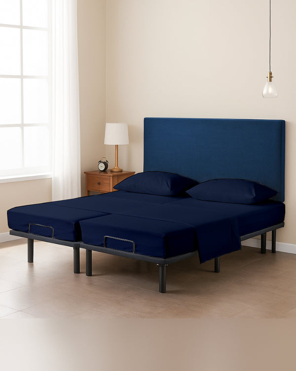 Snowy Giza Split Bed 5 Piece Sheet Set - Navy Blue