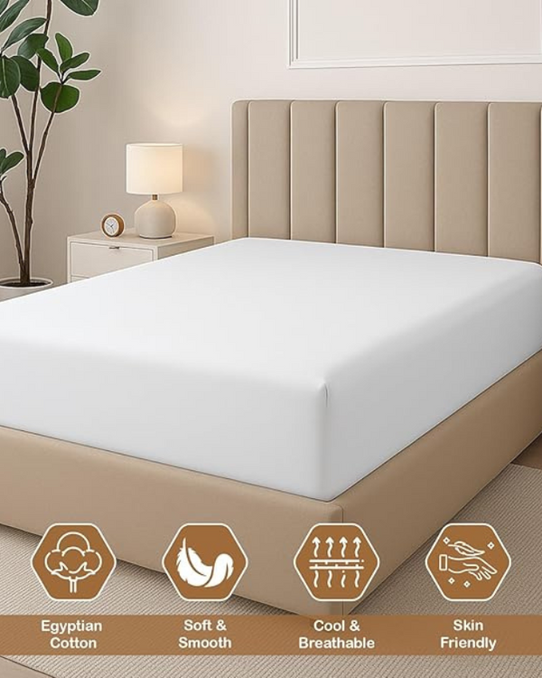 Seven Star 1 Piece Cotton Fitted Sheet- White-Bed Sheets-Cottington Lane-Slumber Sphere