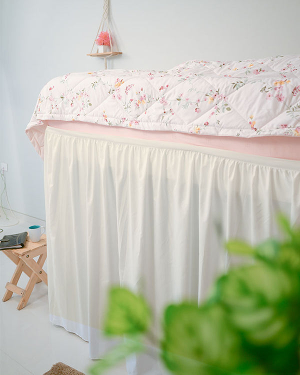 Flowyfrills– Microfiber Gathered Bed Skirt for Dorms - Ivory-Bed Skirts-Shreem Linen-Slumber Sphere