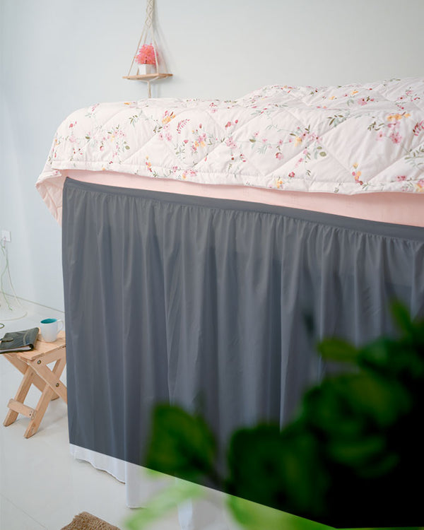 Flowyfrills– Microfiber Gathered Bed Skirt for Dorms - Dark Grey-Bed Skirts-Shreem Linen-Slumber Sphere