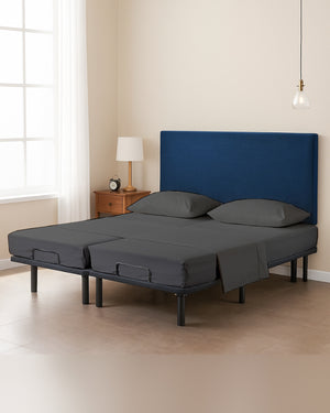 Snowy Giza Split Bed 5 Piece Sheet Set - Dark Gray