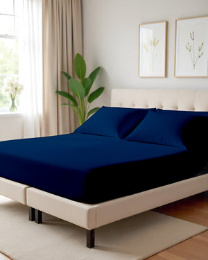 Serenity Split –  Premium Cotton 4 Piece Split Head Sheet Set- Navy Blue