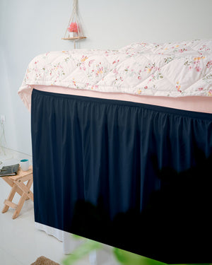 Flowyfrills– Microfiber Gathered Bed Skirt for Dorms - Navy Blue-Bed Skirts-Shreem Linen-Slumber Sphere