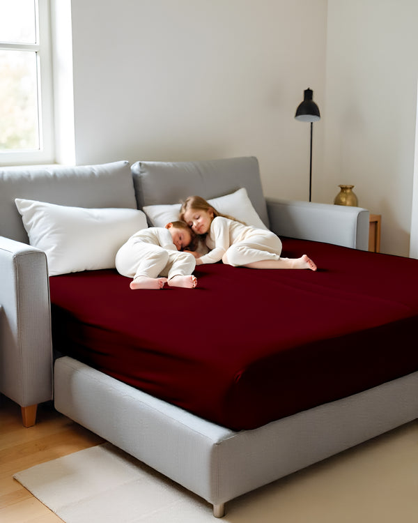 SmartSleep 1 Piece Deep Pocket Fitted Sheet for Convertible Sofa Beds - Burgundy