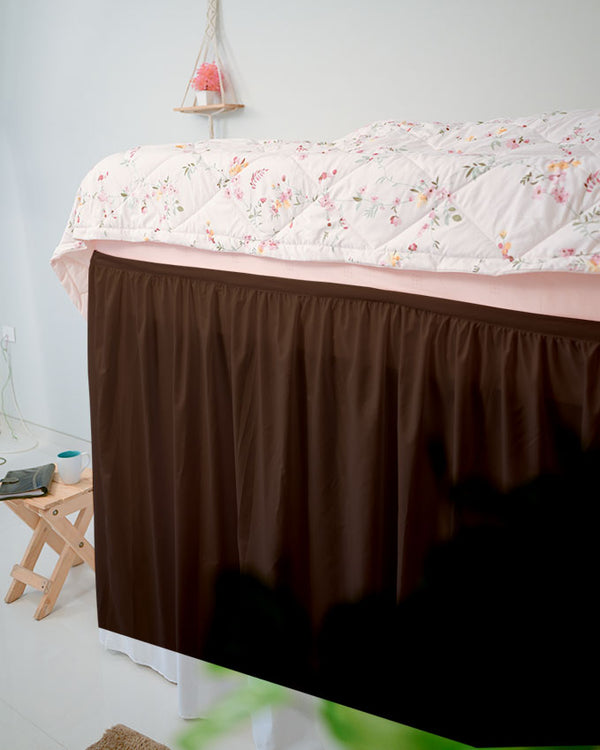 Flowyfrills– Microfiber Gathered Bed Skirt for Dorms - Chocolate Brown-Bed Skirts-Shreem Linen-Slumber Sphere