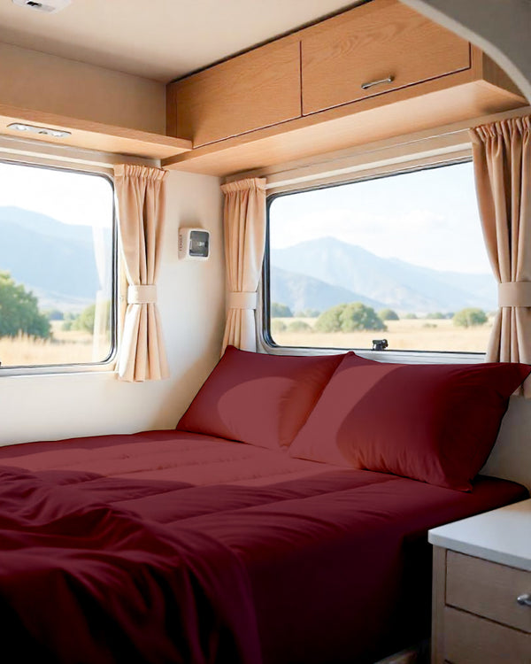 Modern Haven RV Sheet Set – Soft Microfiber, 4-Piece Luxury Collection - Burgundy