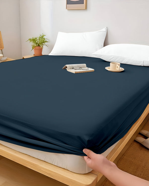 Cloud Soft Classic –  Single Fitted Sheet for Everyday Luxury - Navy Blue