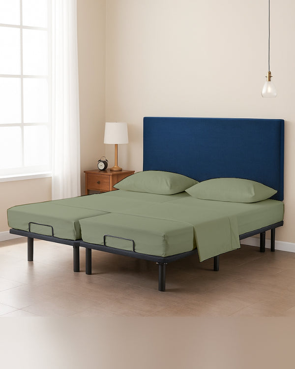 Snowy Giza Split Bed 5 Piece Sheet Set - Sage