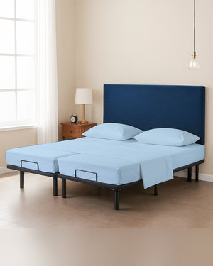 Snowy Giza Split Bed 5 Piece Sheet Set - Light Blue