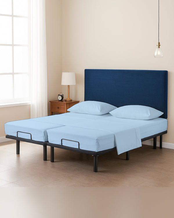 Snowy Giza Split Bed 5 Piece Sheet Set - Light Blue