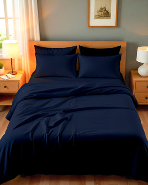Royal Dreams, Extra Deep 4 Piece Cotton Sheet Set- Navy Blue