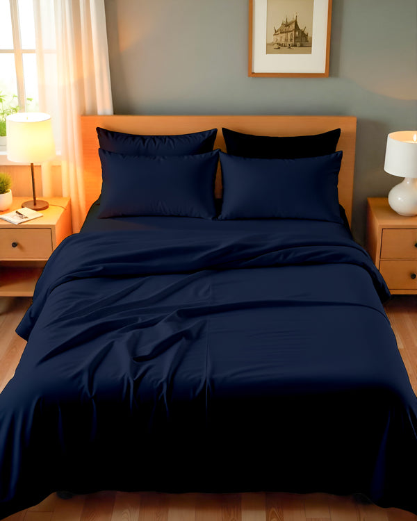 Royal Dreams, Extra Deep 4 Piece Cotton Sheet Set- Navy Blue