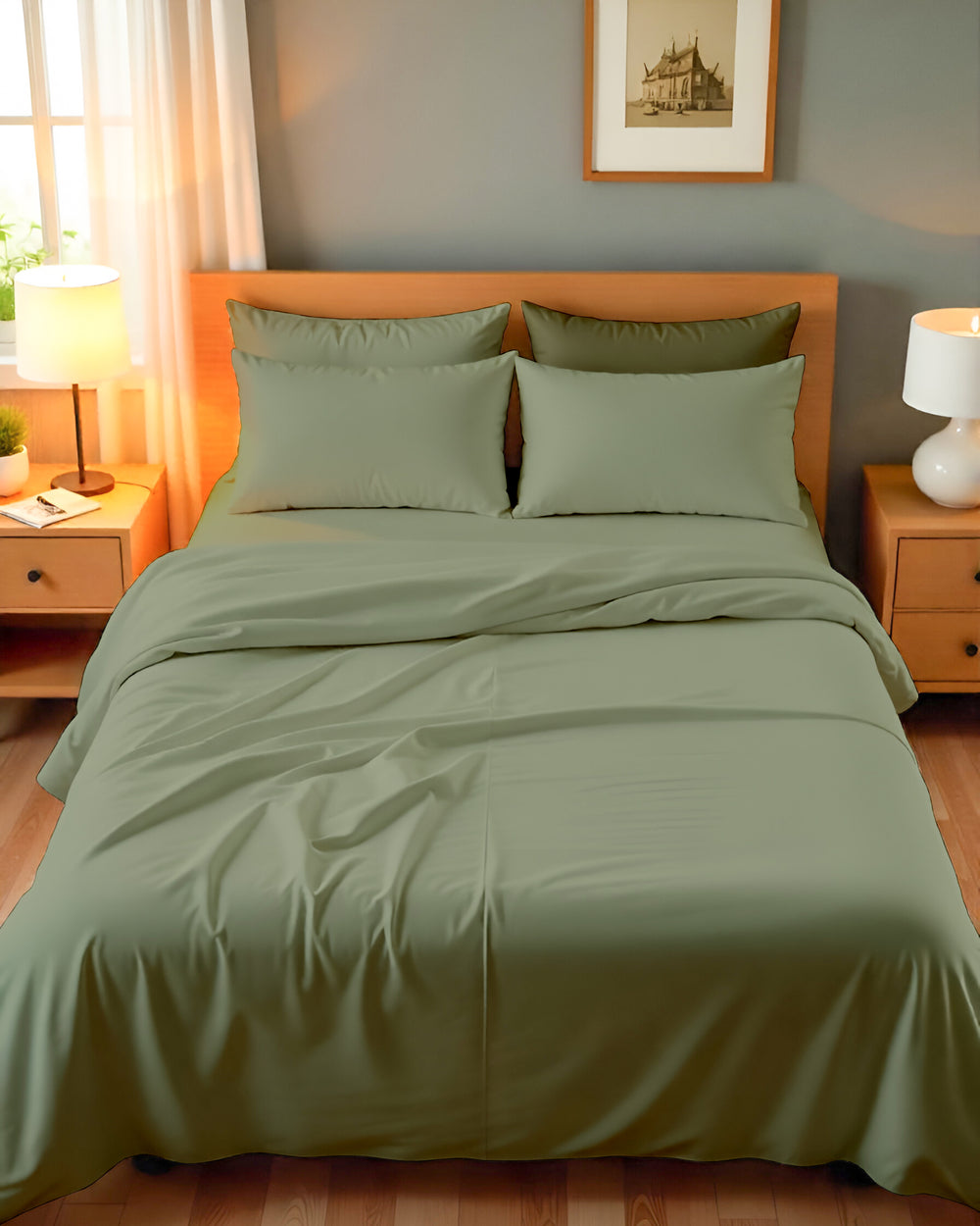 Royal Dreams, Extra Deep 4 Piece Cotton Sheet Set- Sage